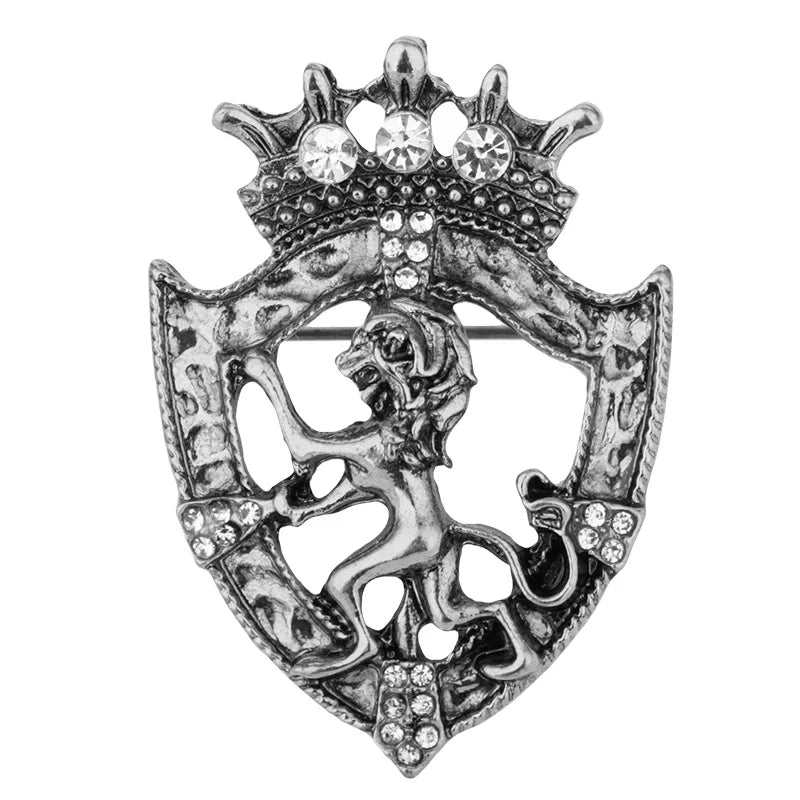 Silver lion crown brooch pin luxury vintage fashion accessory