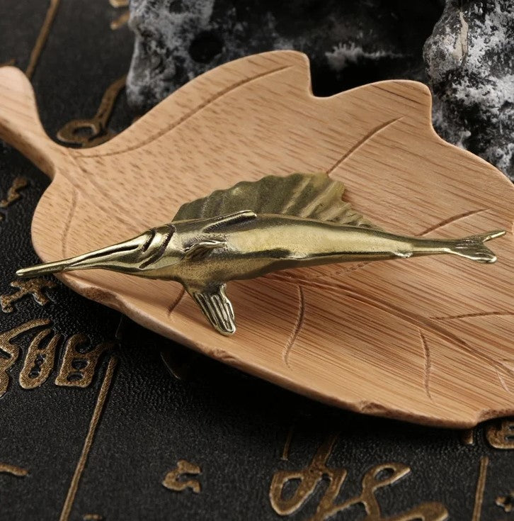 Antique brass sailfish figurine for desk decoration