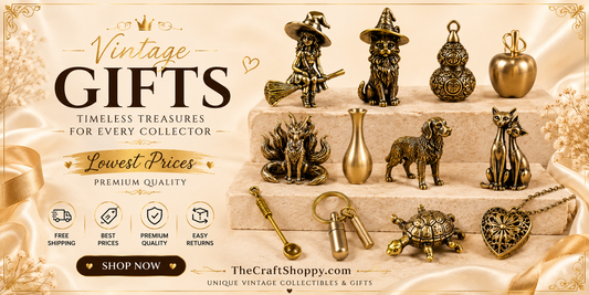 Vintage gifts banner showcasing premium brass figurines, collectible animal statues, mini vase ornaments, vintage pendants and unique home decor collectibles from TheCraftShoppy.com