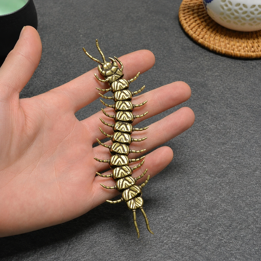 Vintage brass centipede figurine held in hand miniature copper animal desk ornament