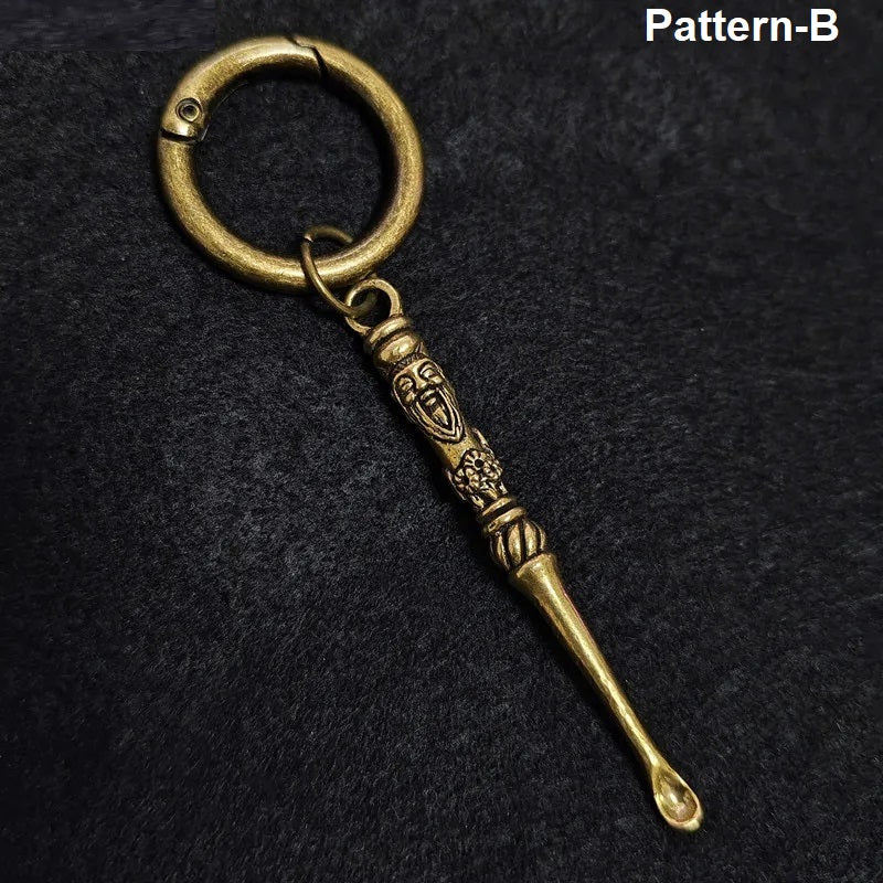 Pattern B engraved brass ear pick keychain