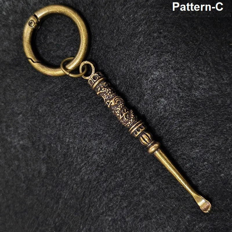 Pattern C vintage brass ear spoon keychain