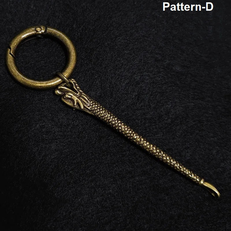 Pattern D dragon brass ear pick keychain