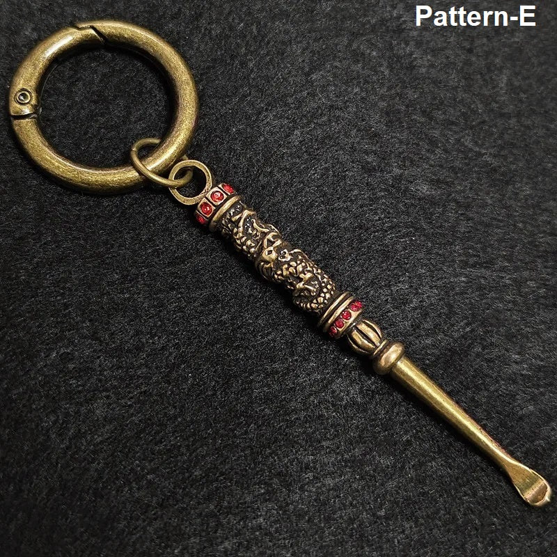 Pattern E decorative brass ear cleaner keychain