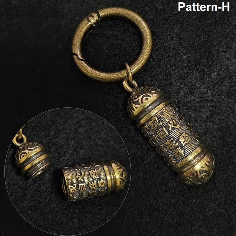 Pattern H antique brass lucky capsule keychain