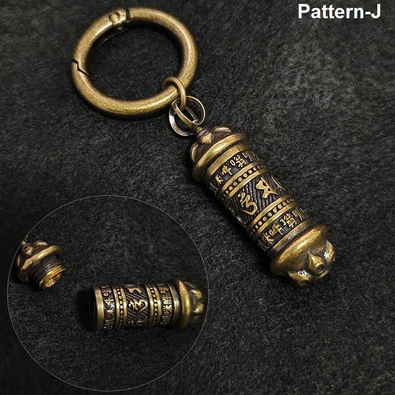 Pattern J decorative prayer capsule brass keychain