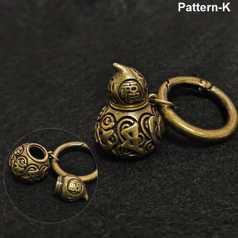 Pattern K brass lucky gourd keychain