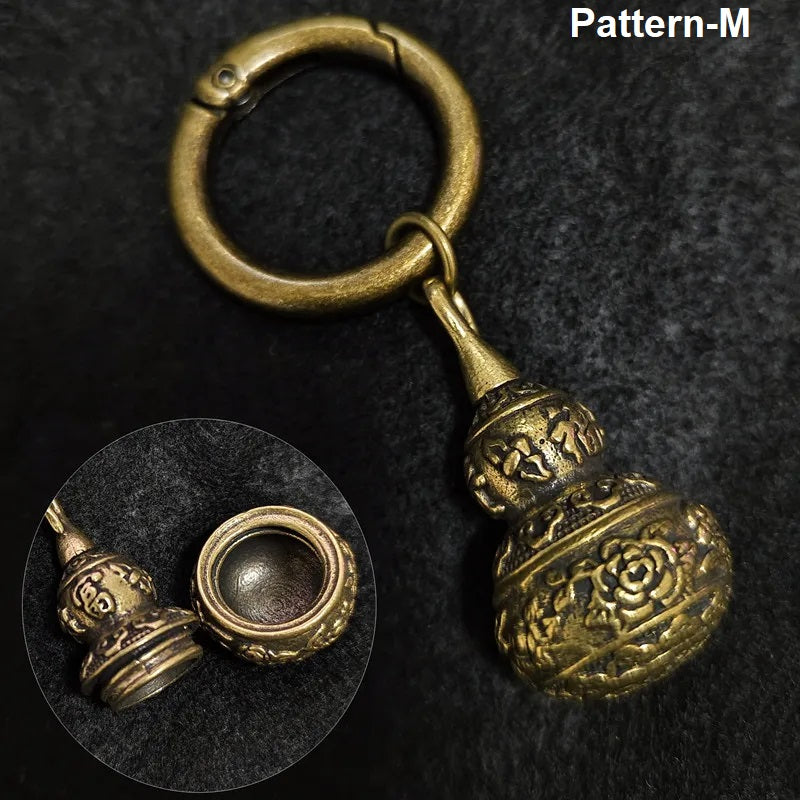 Pattern M openable brass prayer capsule keychain