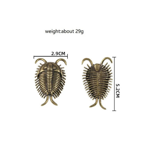 Brass Trilobite Miniature Figurine with Size and Weight Information Display