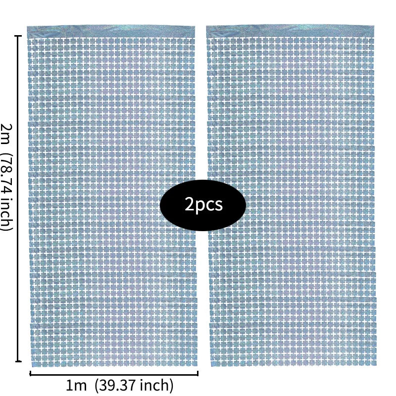 blue 2PCS square mirror sequin backdrop curtain 1m x 2m reflective party decoration panel for wedding birthday photo booth and event backdrop