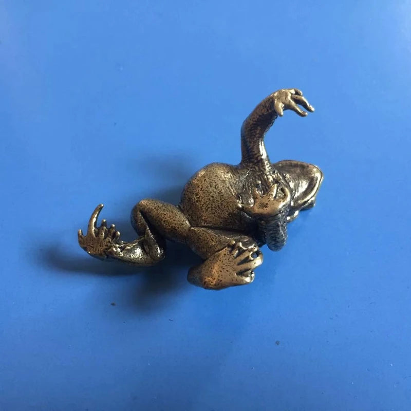 back side view Premium copper toad figurine with antique brass finish