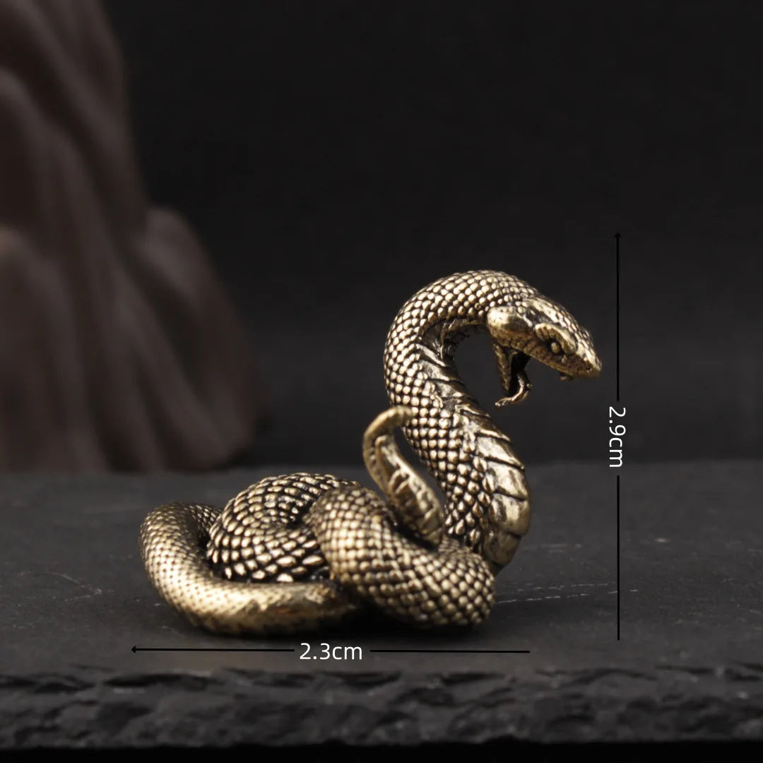 Mini brass cobra ornament for office desk decoration with size details