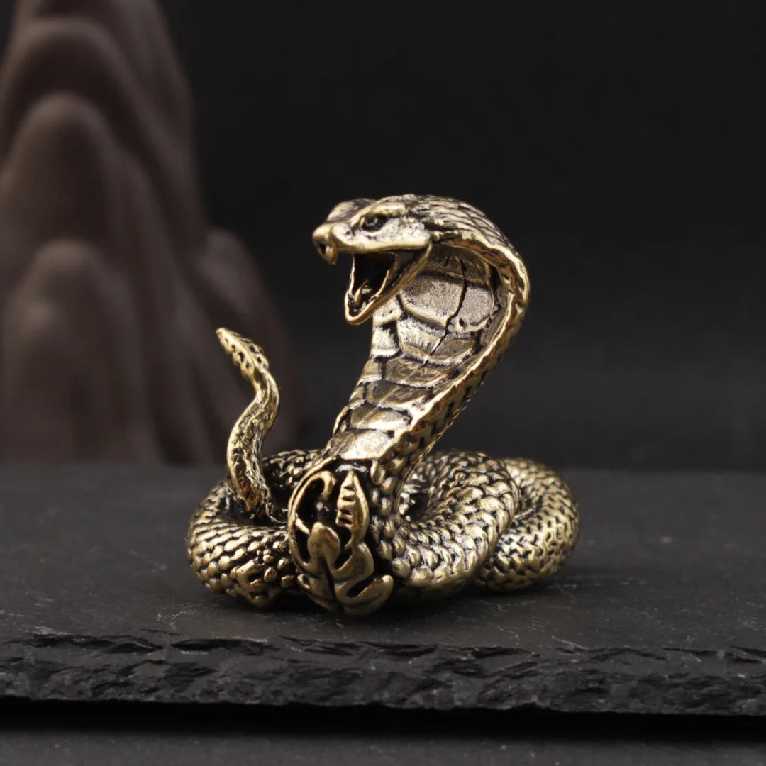 Solid brass snake collectible figurine with antique finish