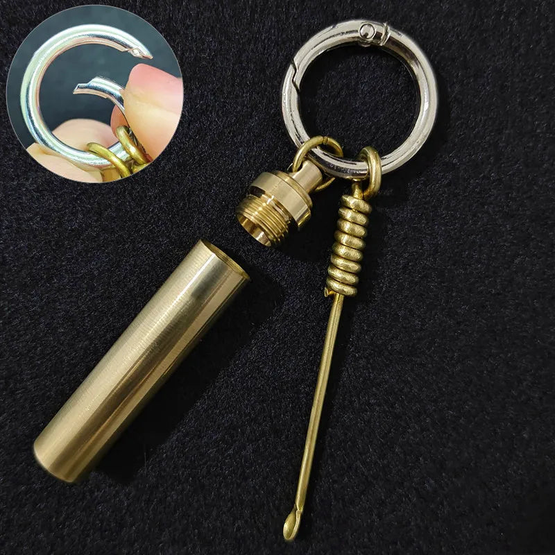 Portable brass ear cleaning tool keychain with compact storage tube and key ring