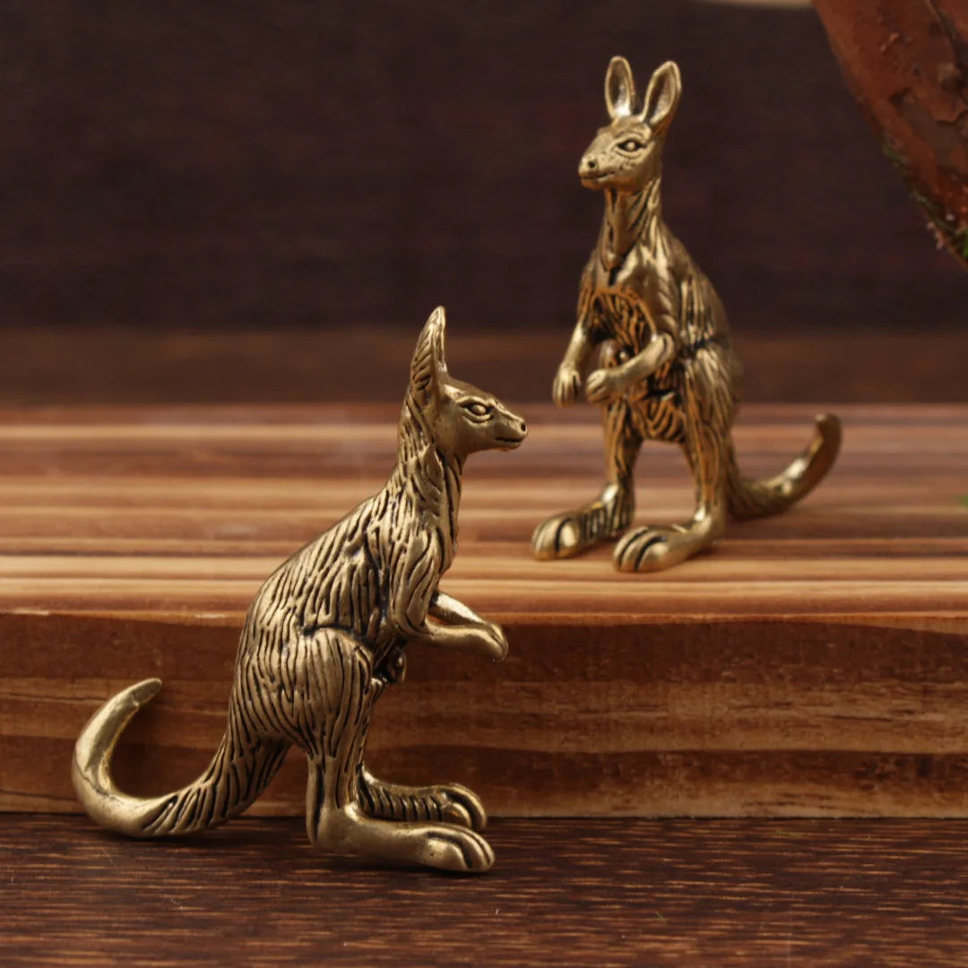 Mini brass kangaroo statue with antique finish