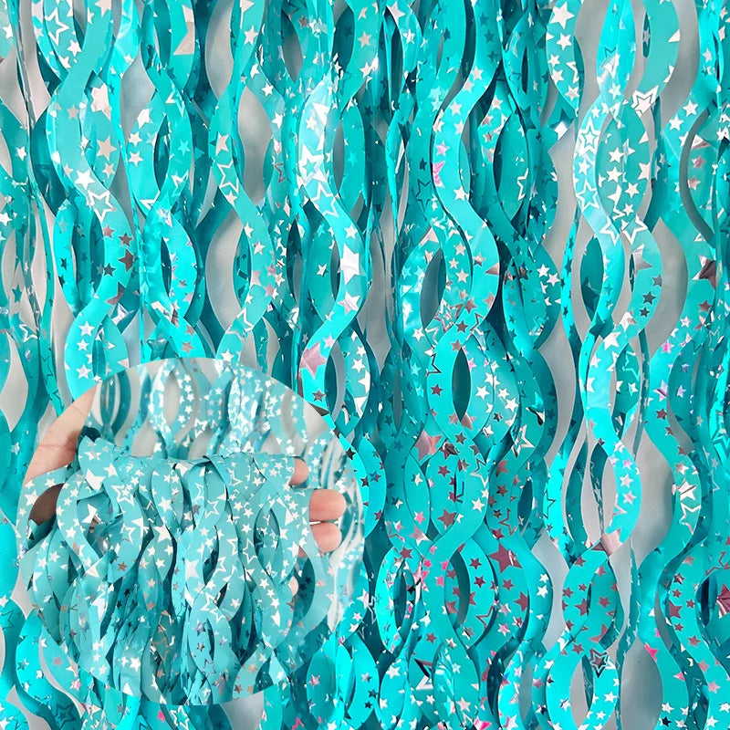 Turquoise star foil backdrop curtain for celebrations birthdays and themed events