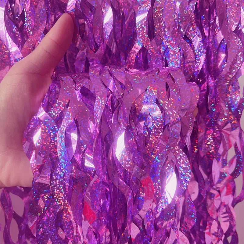 Luxury purple glitter fringe curtain strip for party backdrop decoration and event wall display