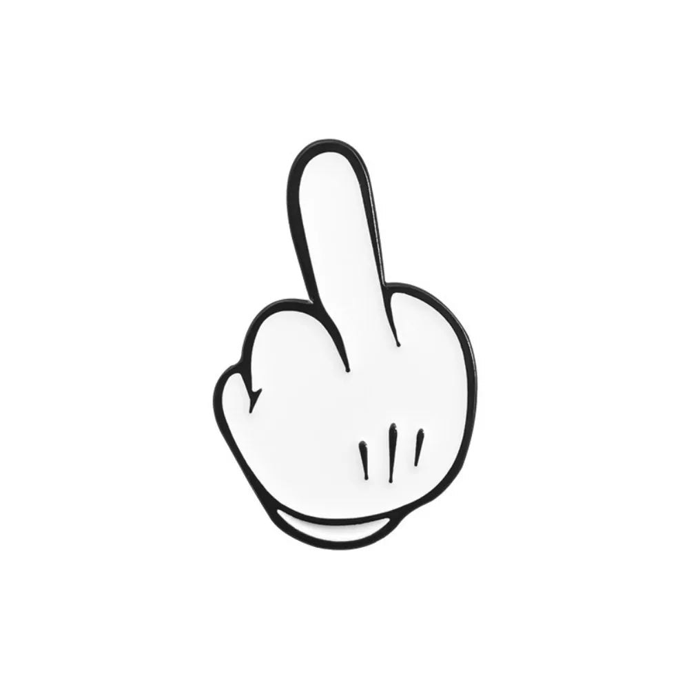 Cartoon hand rock gesture enamel pin on white background