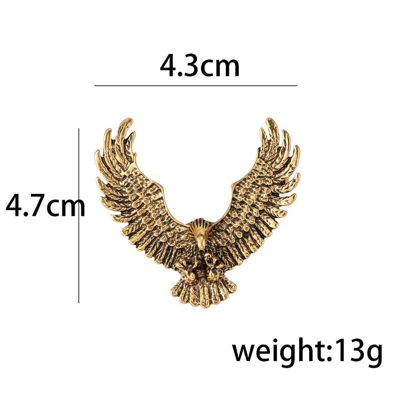 Gold eagle brooch pin with product size and weight details