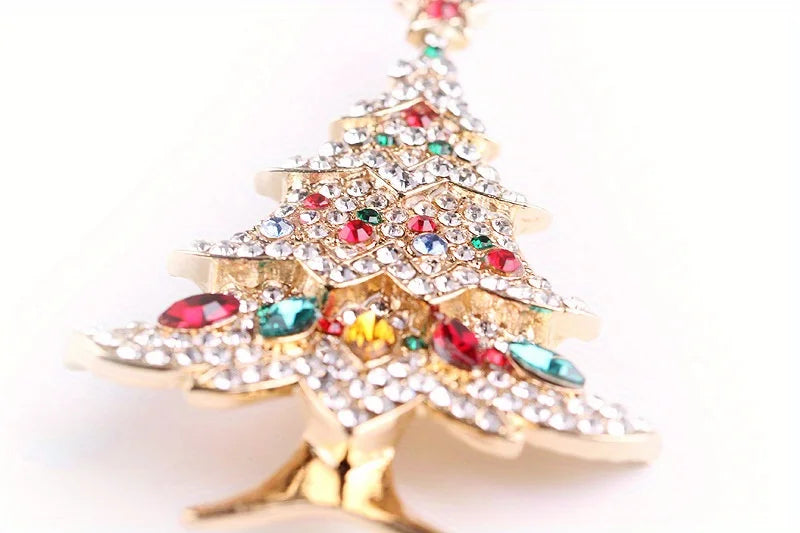 Elegant Christmas tree ornament brooch with multicolor crystal detailing