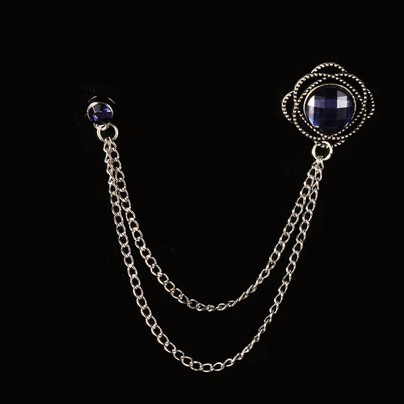 Purple gemstone brooch with silver chain fashion accessory