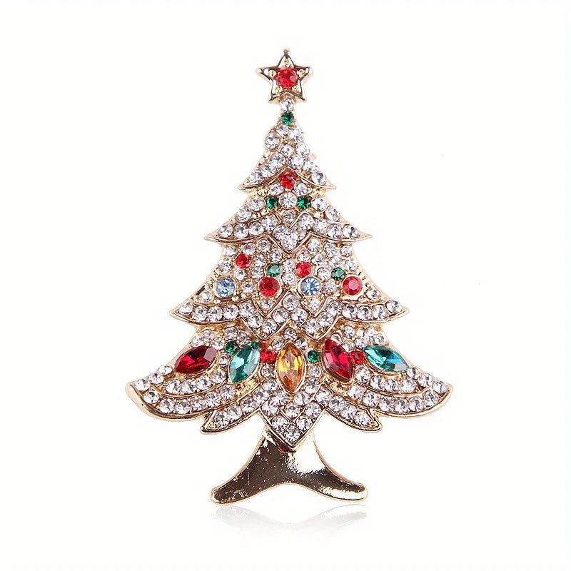 Christmas tree shaped crystal brooch luxury festive fashion accessory