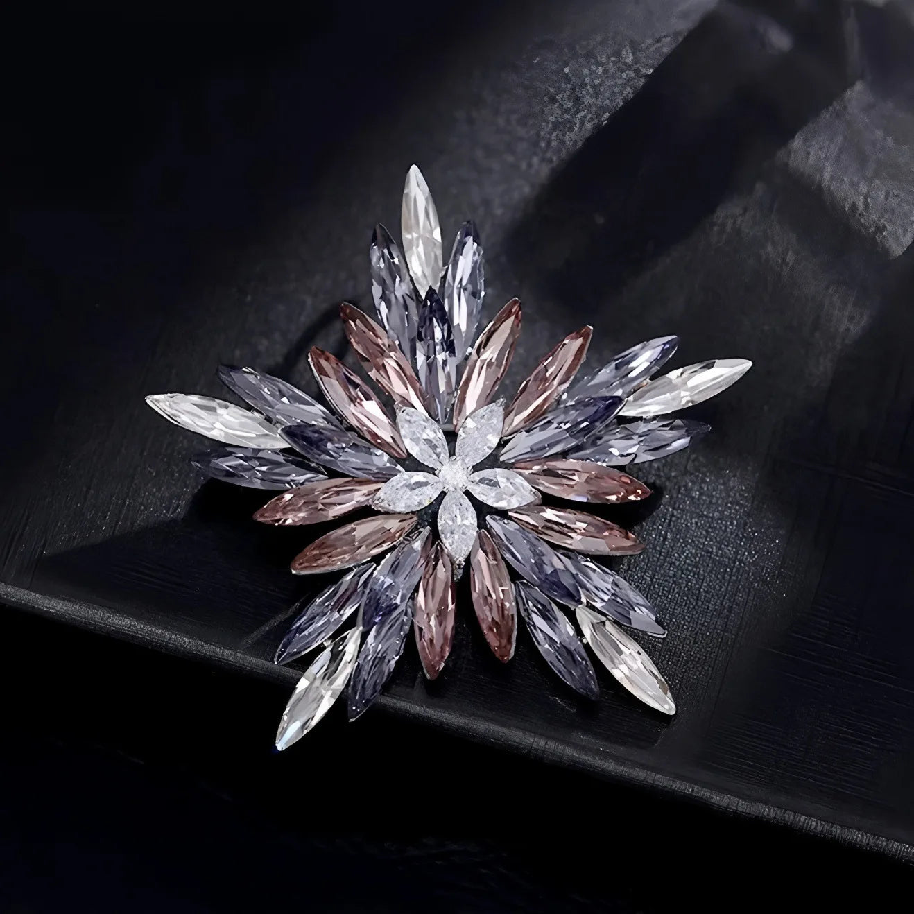 Luxury crystal flower brooch with multicolor gemstone detailing