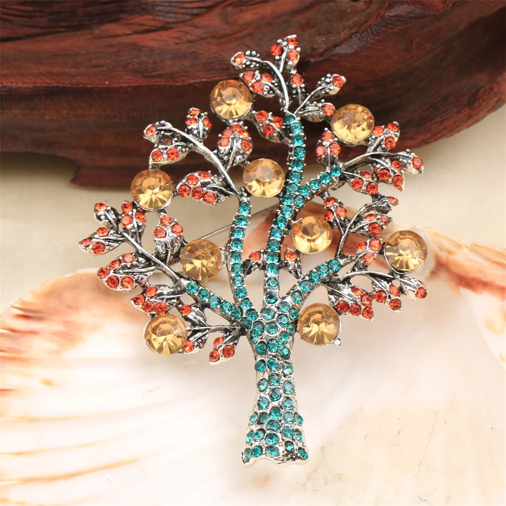Luxury tree shaped brooch with multicolor crystal gemstones