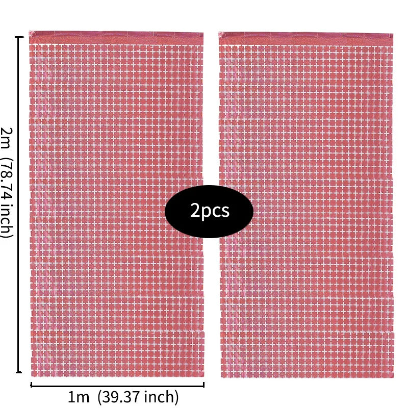 pink square mirror sequin backdrop curtain set with 2 panels measuring 1 meter wide and 2 meters high for weddings, parties, photo booths and event decorations