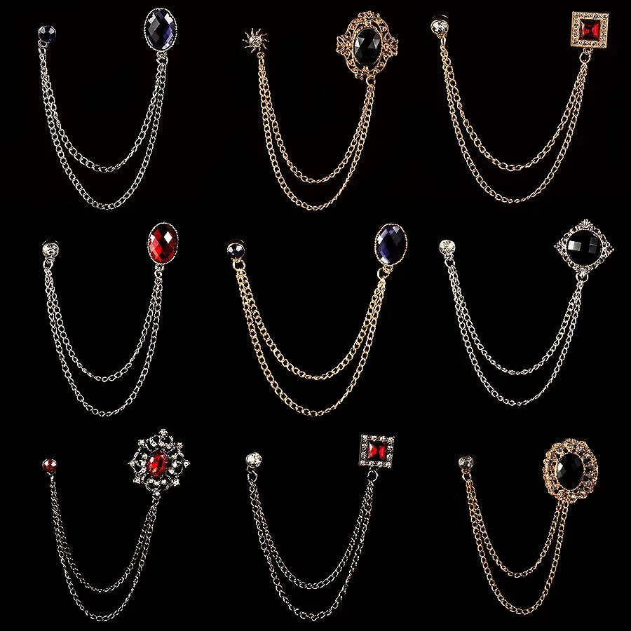 Luxury gemstone chain brooch jewelry set on black background
