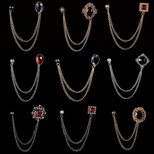 Luxury gemstone chain brooch jewelry set on black background