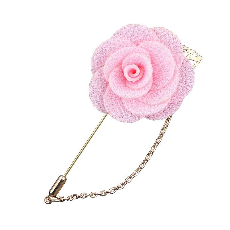 Light Pink flower shaped brooch with chain elegant fashion jewelry accessory on white background