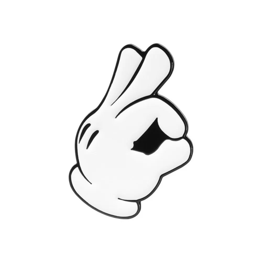 Black and white cartoon glove enamel pin with smiley face