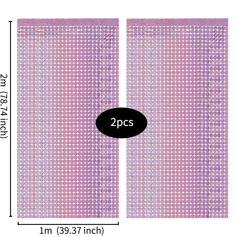 pink square mirror sequin backdrop curtain set with 2 panels measuring 1 meter wide and 2 meters high for weddings, parties, photo booths and event decorations