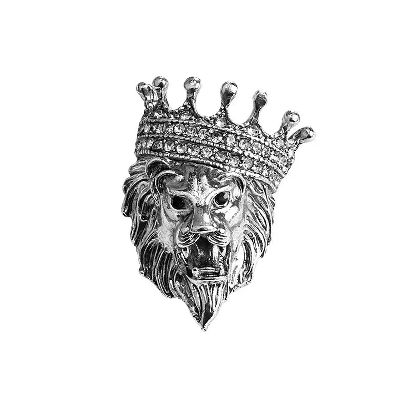Silver lion head brooch elegant animal design fashion lapel pin luxury accessory