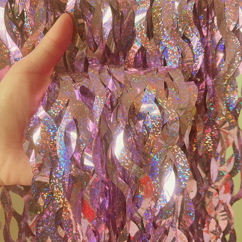 Premium iridescent foil fringe curtain strip for party backdrop decoration and event styling