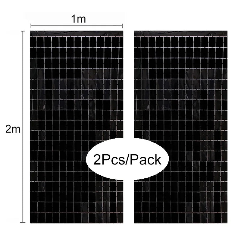 black 2PCS square mirror sequin backdrop curtain 1m x 2m reflective party decoration panel for wedding birthday photo booth and event backdrop