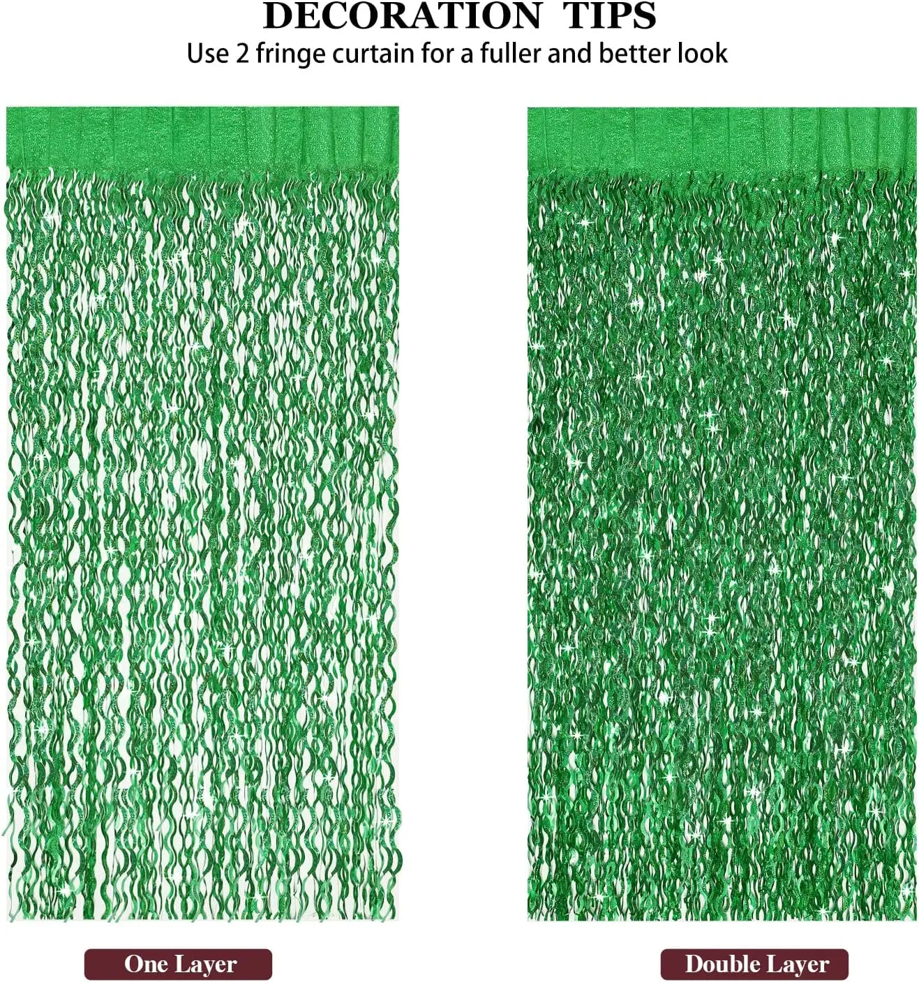 Green fringe curtain with decoration tips on a white background