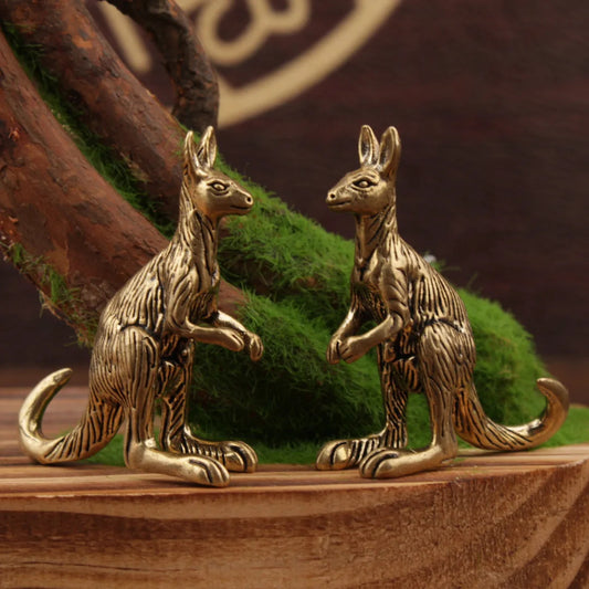 Solid brass kangaroo figurine for desk decoration
