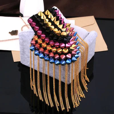 Colorful studded tassel shoulder accessory luxury fashion design