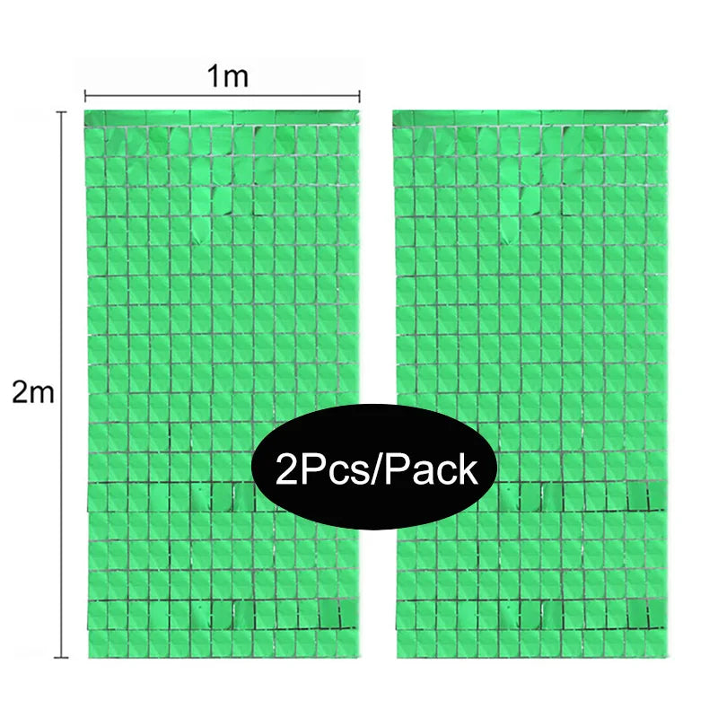 green 2PCS square mirror sequin backdrop curtain 1m x 2m reflective party decoration panel for wedding birthday photo booth and event backdrop