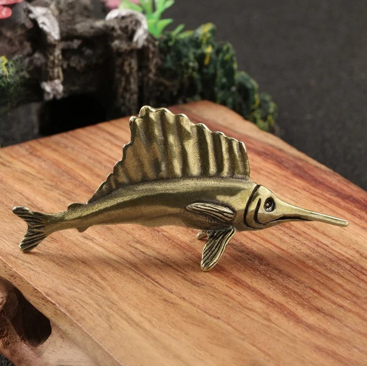 Decorative brass marine fish statue with detailed fins