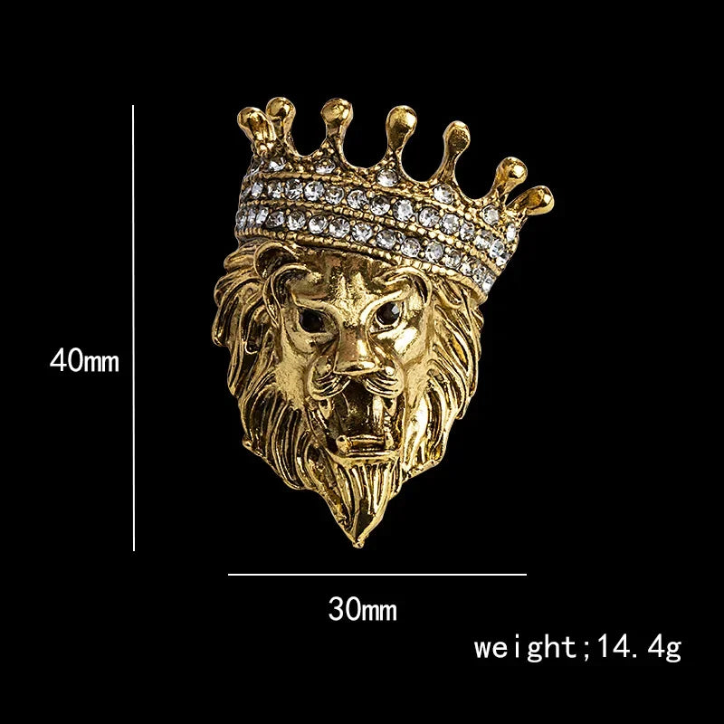 Gold lion head brooch size 30mm width and 40mm length luxury fashion lapel pin
