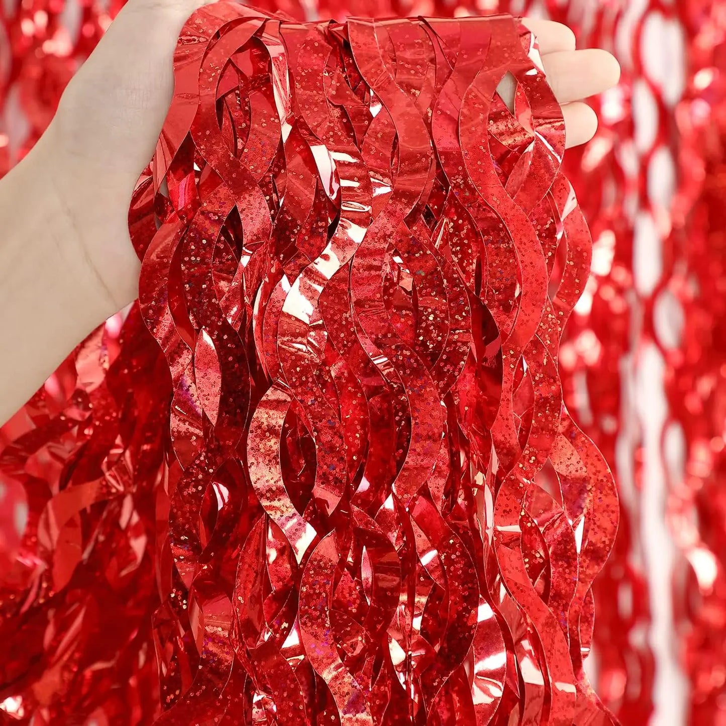 Red foil fringe curtain strip for wedding birthday and celebration backdrop decoration