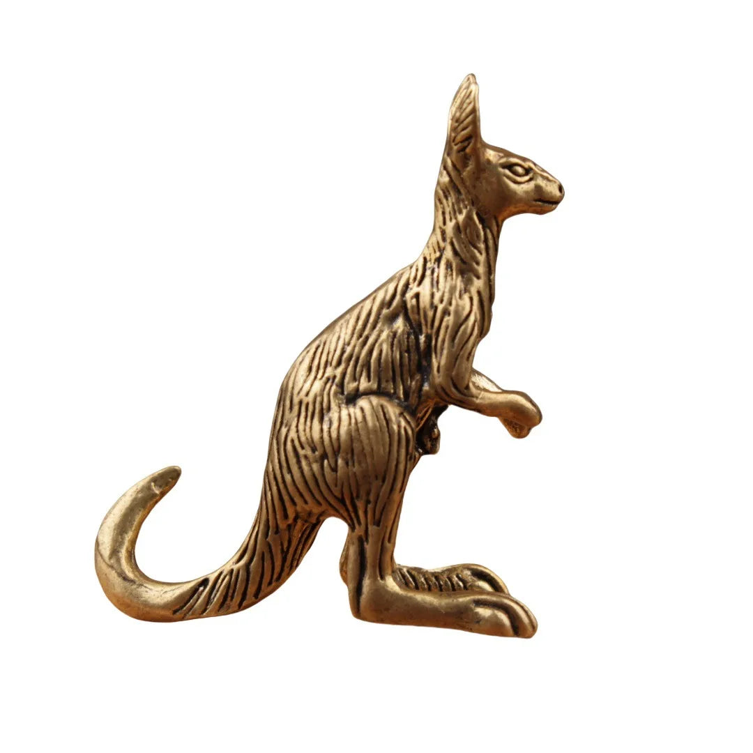 Handcrafted brass kangaroo collectible ornament on white background