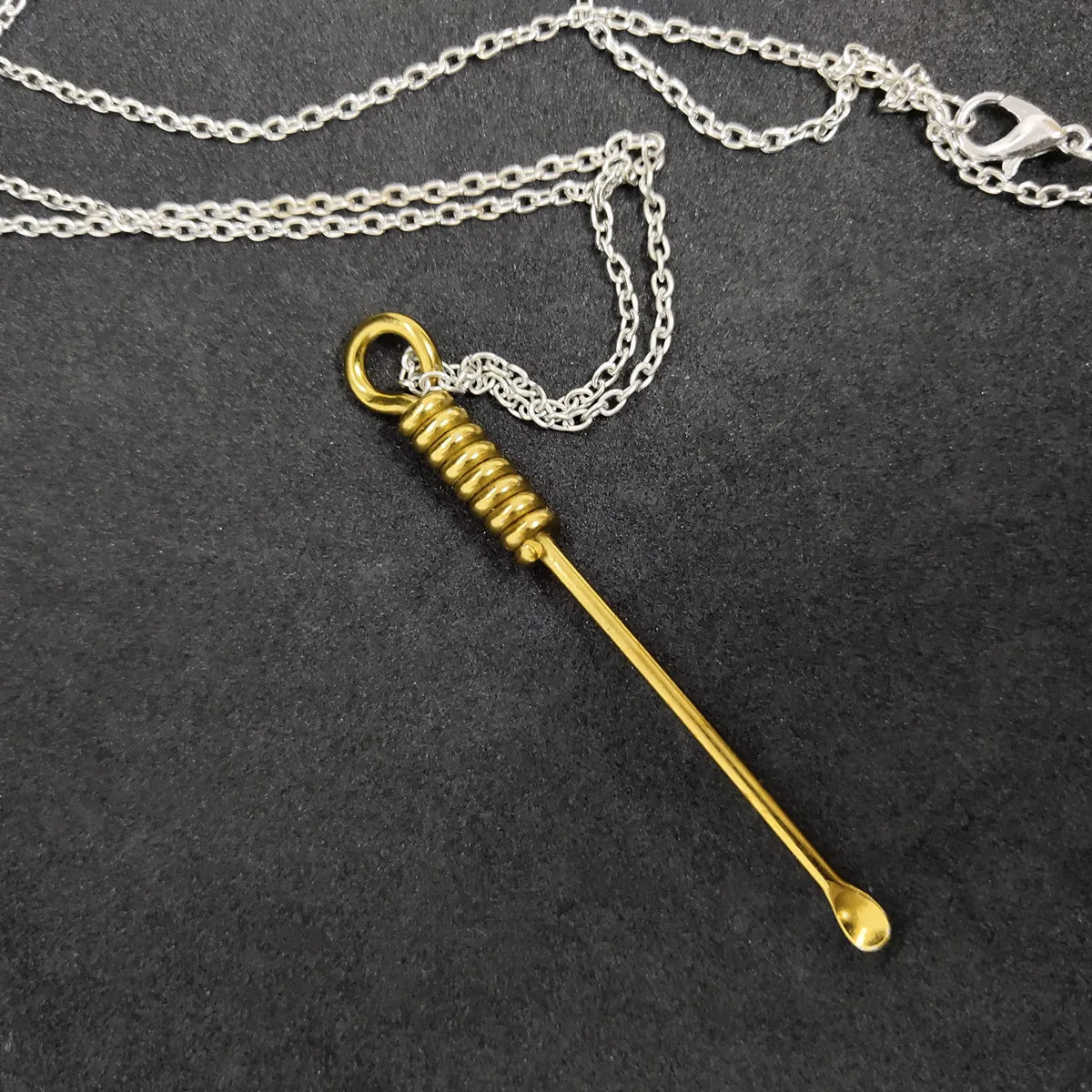 Gold spoon pendant attached to a silver chain creative unisex fashion necklace
