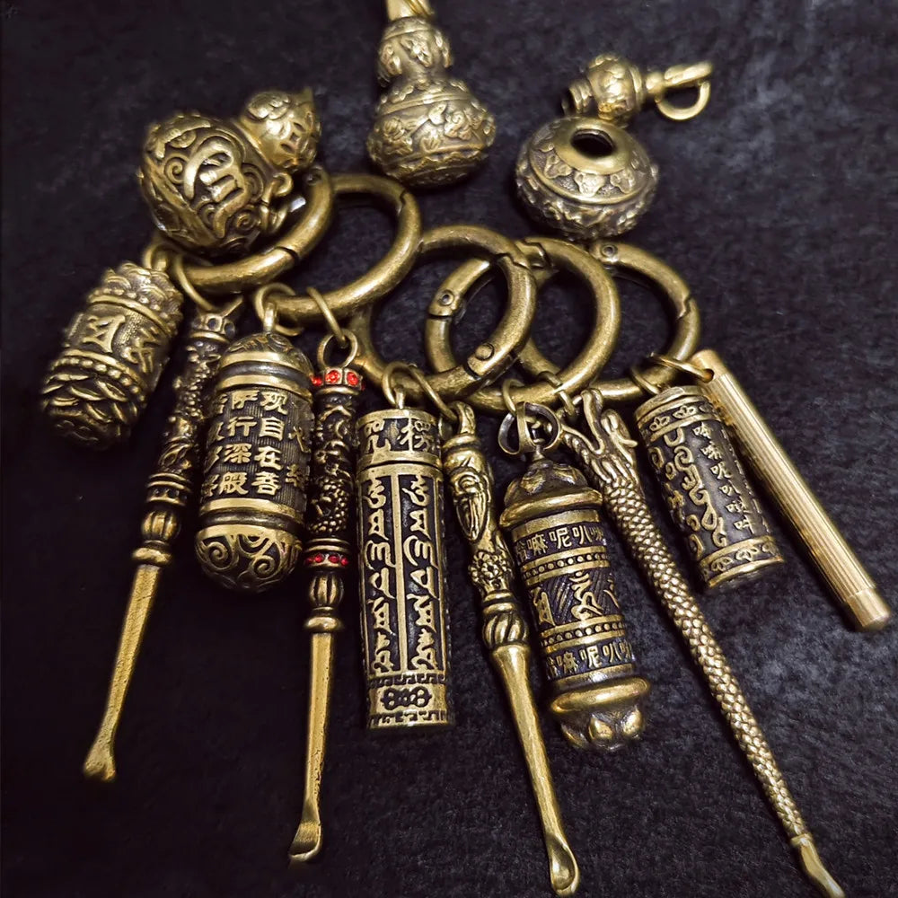  assorted retro brass keychains with antique finish