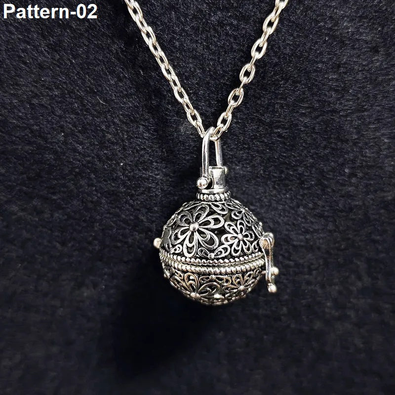 Openable vintage brass hollow ball perfume diffuser pendant necklace