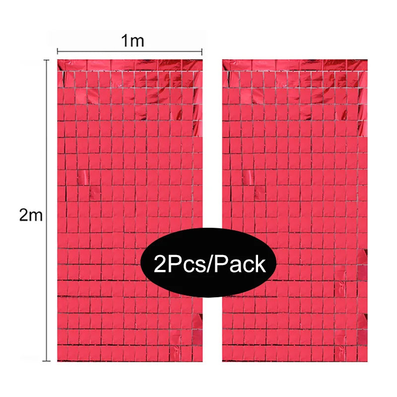 red 2PCS square mirror sequin backdrop curtain 1m x 2m reflective party decoration panel for wedding birthday photo booth and event backdrop