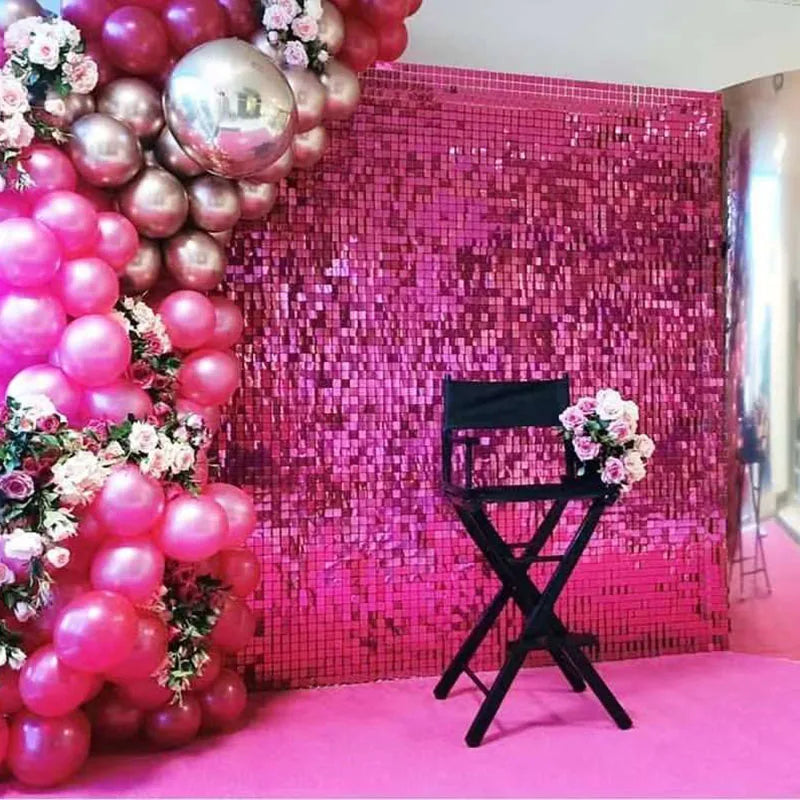 square mirror sequin backdrop curtain set with 2 panels measuring 1 meter wide and 2 meters high for weddings, parties, photo booths and event decorations